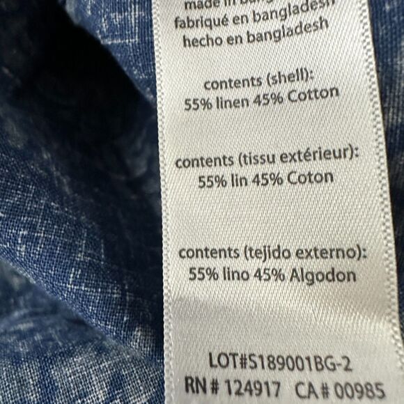 Onia Shirt Men’s Large Blue Linen Blend Leaf Print Floral Button Short Sleeve - Picture 6 of 9